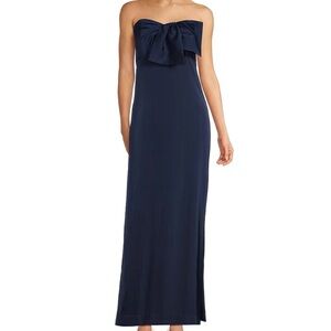 Lilly Pulitzer Navy Carlynn Satin Maxi Bow Dress